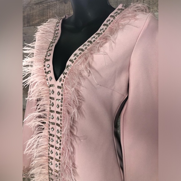 Pink/Salmon Colored Fashion Nova Bandage Dress with Feather Accents Size S - Picture 7 of 16